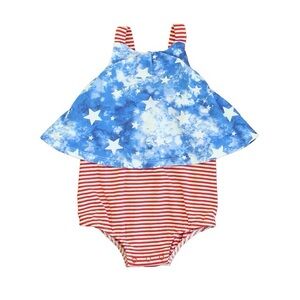Cat & Jack Americana Stars and Stripes Romper Red White Blue Size 6-9 Months